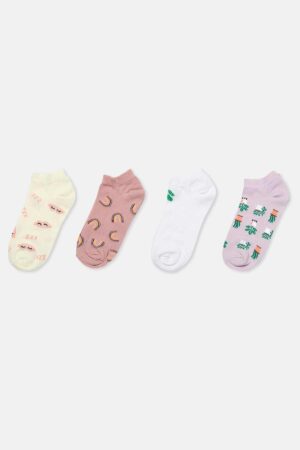 Mixed Women's 4 Pack Patterned Booties Socks